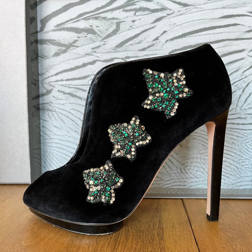 Alexander McQueen Black Velvet Shoes Sandal Boots Pelle Cuoio High Hills Size 39